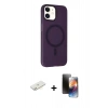 MARSİLYAN™- iPhone 11 Kılıf Çekirdek Modern Prime - Siyah 3D Antistatik Mat Seramik Nano Ekran Koruyucu + Renkli Kamera Lens Koruma Cam - SI