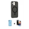 MARSİLYAN™- iPhone 11 Kılıf Çekirdek Modern Prime - Siyah 3D Antistatik Mat Seramik Nano Ekran Koruyucu + Neon Fosforlu Kamera Lens - MI