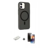 MARSİLYAN™- iPhone 11 Kılıf Çekirdek Modern Prime - Siyah 3D Antistatik Mat Seramik Nano Ekran Koruyucu + Renkli Kamera Lens Koruma Cam - SI