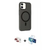 MARSİLYAN™- iPhone 11 Kılıf Çekirdek Modern Prime - Siyah 3D Antistatik Seramik Nano Ekran Koruyucu + Pers Alüminyum Kamera Lens - KI