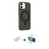 MARSİLYAN™- iPhone 11 Kılıf Çekirdek Modern Prime - Siyah 3D Antistatik Seramik Nano Ekran Koruyucu + Yeşil Renkli Kamera Lens Koruma Cam
