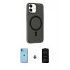MARSİLYAN™- iPhone 11 Kılıf Çekirdek Modern Prime - Siyah 6D Antistatik Mat Seramik Hayalet Nano Ekran Koruyucu + Neon Fosforlu Kamera Lens - MI