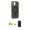MARSİLYAN™- iPhone 11 Kılıf Çekirdek Modern Prime - Siyah 6D Antistatik Mat Seramik Hayalet Nano Ekran Koruyucu + Kırmızı Rainbow Kamera Lens Koruma Cam