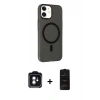 MARSİLYAN™- iPhone 11 Kılıf Çekirdek Modern Prime - Siyah 6D Antistatik Mat Seramik Hayalet Nano Ekran Koruyucu + Yeşil PVD Metal Kamera Lens