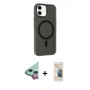 MARSİLYAN™- iPhone 11 Kılıf Çekirdek Modern Prime - Siyah 6D Mat Seramik Hayalet Nano Ekran Koruyucu + Kırmızı Raze Metal Kamera Lens