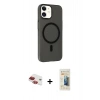 MARSİLYAN™- iPhone 11 Kılıf Çekirdek Modern Prime - Siyah 6D Mat Seramik Hayalet Nano Ekran Koruyucu + Kırmızı Pers Alüminyum Kamera Lens