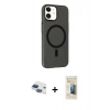 MARSİLYAN™- iPhone 11 Kılıf Çekirdek Modern Prime - Siyah 6D Mat Seramik Hayalet Nano Ekran Koruyucu + Lacivert Pers Alüminyum Kamera Lens