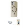 MARSİLYAN™- iPhone 11 Kılıf Çekirdek Modern Prime - Siyah 6D Mat Seramik Hayalet Nano Ekran Koruyucu + Lacivert Pers Alüminyum Kamera Lens