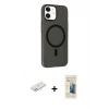 MARSİLYAN™- iPhone 11 Kılıf Çekirdek Modern Prime - Siyah 6D Mat Seramik Hayalet Nano Ekran Koruyucu + Renkli Kamera Lens Koruma Cam - PE