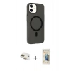 MARSİLYAN™- iPhone 11 Kılıf Çekirdek Modern Prime - Siyah 6D Mat Seramik Hayalet Nano Ekran Koruyucu + Pers Alüminyum Kamera Lens - GD
