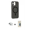 MARSİLYAN™- iPhone 11 Kılıf Çekirdek Modern Prime - Siyah 6D Mat Seramik Hayalet Nano Ekran Koruyucu + Pers Alüminyum Kamera Lens - YL