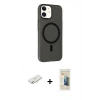 MARSİLYAN™- iPhone 11 Kılıf Çekirdek Modern Prime - Siyah 6D Mat Seramik Hayalet Nano Ekran Koruyucu + Renkli Kamera Lens Koruma Cam - SI