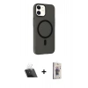 MARSİLYAN™- iPhone 11 Kılıf Çekirdek Modern Prime - Siyah Bilvis 3D Cam Ekran Koruyucu + Kamera Lens Koruma Cam - SF