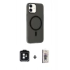 MARSİLYAN™- iPhone 11 Kılıf Çekirdek Modern Prime - Siyah Bilvis 3D Cam Ekran Koruyucu + PVD Metal Kamera Lens - SH