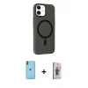 MARSİLYAN™- iPhone 11 Kılıf Çekirdek Modern Prime - Siyah Bilvis 3D Cam Ekran Koruyucu + Neon Fosforlu Kamera Lens - TU
