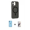 MARSİLYAN™- iPhone 11 Kılıf Çekirdek Modern Prime - Siyah Bilvis 3D Mat Cam Ekran Koruyucu + Neon Fosforlu Kamera Lens - MI