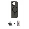 MARSİLYAN™- iPhone 11 Kılıf Çekirdek Modern Prime - Siyah Bilvis 3D Mat Cam Ekran Koruyucu + Şeffaf Kamera Lens Koruma Cam