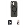 MARSİLYAN™- iPhone 11 Kılıf Çekirdek Modern Prime - Siyah Bilvis 3D Mat Cam Ekran Koruyucu + PVD Metal Kamera Lens - SH