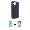 MARSİLYAN™- iPhone 11 Kılıf Çekirdek Modern Prime - Siyah Bilvis 5in1 3D Magic Cam Ekran Koruyucu + Mavi Neon Fosforlu Kamera Lens