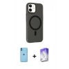 MARSİLYAN™- iPhone 11 Kılıf Çekirdek Modern Prime - Siyah Bilvis 5in1 3D Magic Cam Ekran Koruyucu + Mavi Neon Fosforlu Kamera Lens