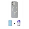 MARSİLYAN™- iPhone 11 Kılıf Çekirdek Modern Prime - Siyah Bilvis 5in1 3D Magic Cam Ekran Koruyucu + Mavi Neon Fosforlu Kamera Lens