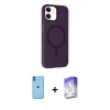 MARSİLYAN™- iPhone 11 Kılıf Çekirdek Modern Prime - Siyah Bilvis 5in1 3D Magic Cam Ekran Koruyucu + Mavi Neon Fosforlu Kamera Lens