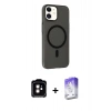 MARSİLYAN™- iPhone 11 Kılıf Çekirdek Modern Prime - Siyah Bilvis 5in1 3D Magic Cam Ekran Koruyucu + PVD Metal Kamera Lens - TU
