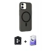 MARSİLYAN™- iPhone 11 Kılıf Çekirdek Modern Prime - Siyah Bilvis 5in1 5D Magic Hayalet Cam Ekran Koruyucu + PVD Metal Kamera Lens - SH