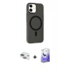 MARSİLYAN™- iPhone 11 Kılıf Çekirdek Modern Prime - Siyah Bilvis 5in1 5D Magic Hayalet Cam Ekran Koruyucu + Yeşil Pers Alüminyum Kamera Lens