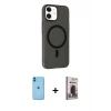MARSİLYAN™- iPhone 11 Kılıf Çekirdek Modern Prime - Siyah Bilvis Hayalet Cam Ekran Koruyucu + Neon Fosforlu Kamera Lens - MI