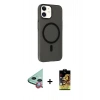 MARSİLYAN™- iPhone 11 Kılıf Çekirdek Modern Prime - Siyah Buffer Cam Ekran Koruyucu + Kırmızı Raze Metal Kamera Lens