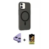 MARSİLYAN™- iPhone 11 Kılıf Çekirdek Modern Prime - Siyah Buffer Cam Ekran Koruyucu + Mor Raze Metal Kamera Lens