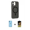 MARSİLYAN™- iPhone 11 Kılıf Çekirdek Modern Prime - Siyah Buffer Cam Ekran Koruyucu + Neon Fosforlu Kamera Lens - MI
