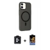 MARSİLYAN™- iPhone 11 Kılıf Çekirdek Modern Prime - Siyah Buffer Hayalet Cam Ekran Koruyucu + PVD Metal Kamera Lens - MI