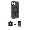 MARSİLYAN™- iPhone 11 Kılıf Çekirdek Modern Prime - Siyah Buffer Hayalet Cam Ekran Koruyucu + PVD Metal Kamera Lens - TU