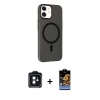 MARSİLYAN™- iPhone 11 Kılıf Çekirdek Modern Prime - Siyah Buffer Hayalet Cam Ekran Koruyucu + PVD Metal Kamera Lens - SH