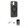 MARSİLYAN™- iPhone 11 Kılıf Çekirdek Modern Prime - Siyah Buffer Hayalet Cam Ekran Koruyucu + Renkli Kamera Lens Koruma Cam - PE