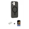 MARSİLYAN™- iPhone 11 Kılıf Çekirdek Modern Prime - Siyah Buffer Hayalet Cam Ekran Koruyucu + Renkli Kamera Lens Koruma Cam - TU