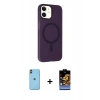 MARSİLYAN™- iPhone 11 Kılıf Çekirdek Modern Prime - Siyah Buffer Hayalet Cam Ekran Koruyucu + Turuncu Neon Fosforlu Kamera Lens