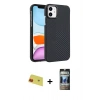 MARSİLYAN™- iPhone 11 Kılıf Doruk Serisi - Siyah 34D Hayalet Izgaralı Cam + Rainbow Kamera Lens Koruma Cam - KI