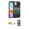 MARSİLYAN™- iPhone 11 Kılıf Doruk Serisi - Siyah 34D Hayalet Izgaralı Cam + Rainbow Kamera Lens Koruma Cam - KI