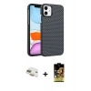 MARSİLYAN™- iPhone 11 Kılıf Doruk Serisi - Siyah Buffer Cam Ekran Koruyucu + Pers Alüminyum Kamera Lens - GD