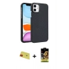 MARSİLYAN™- iPhone 11 Kılıf Doruk Serisi - Siyah Buffer Cam Ekran Koruyucu + Rainbow Kamera Lens Koruma Cam - KI