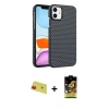 MARSİLYAN™- iPhone 11 Kılıf Doruk Serisi - Siyah Buffer Cam Ekran Koruyucu + Rainbow Kamera Lens Koruma Cam - KI