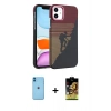 MARSİLYAN™- iPhone 11 Kılıf Doruk Serisi - Siyah Buffer Cam Ekran Koruyucu + Mavi Neon Fosforlu Kamera Lens
