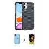MARSİLYAN™- iPhone 11 Kılıf Doruk Serisi - Siyah Buffer Cam Ekran Koruyucu + Turuncu Neon Fosforlu Kamera Lens