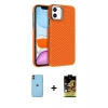 MARSİLYAN™- iPhone 11 Kılıf Doruk Serisi - Siyah Buffer Cam Ekran Koruyucu + Turuncu Neon Fosforlu Kamera Lens