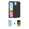 MARSİLYAN™- iPhone 11 Kılıf Doruk Serisi - Siyah Buffer Cam Ekran Koruyucu + Turuncu Neon Fosforlu Kamera Lens