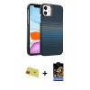 MARSİLYAN™- iPhone 11 Kılıf Doruk Serisi - Siyah Buffer Hayalet Cam Ekran Koruyucu + Kırmızı Rainbow Kamera Lens Koruma Cam