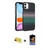 MARSİLYAN™- iPhone 11 Kılıf Doruk Serisi - Siyah Buffer Hayalet Cam Ekran Koruyucu + Kırmızı Rainbow Kamera Lens Koruma Cam